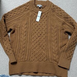 J. Crew Women’s Tan Cable Knit Crewneck Fisherman Sweater